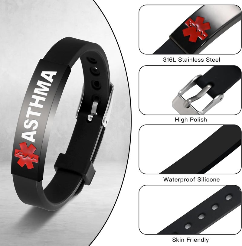 UNICGIFT Medical Alert Bracelet Dual-Sided Custom Engraved ID Identification Personalized Wristband for Women Adjustable Band Security Clasp - Image 3